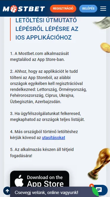 Letöltés iOS-re Mostbet